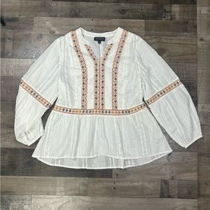 Lane Bryant Woman’s 2X 18 White Cotton Embroidered Peasant Tunic Blouse